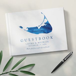 Hochzeit des Navy Blue Watercolor Nantucket Map Gästebuch