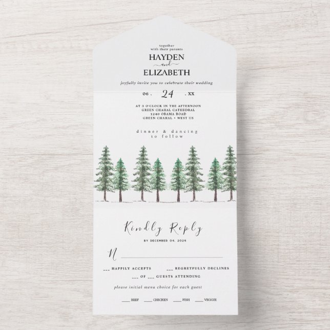 Hochzeit des Pinienwaldes im Wasser All In One Einladung (Innen Boden)