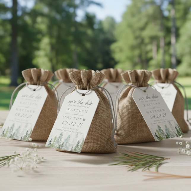 Hochzeit des Pinienwalds im Wasserfarbenwald rette Geschenkanhänger (Von Creator hochgeladen)