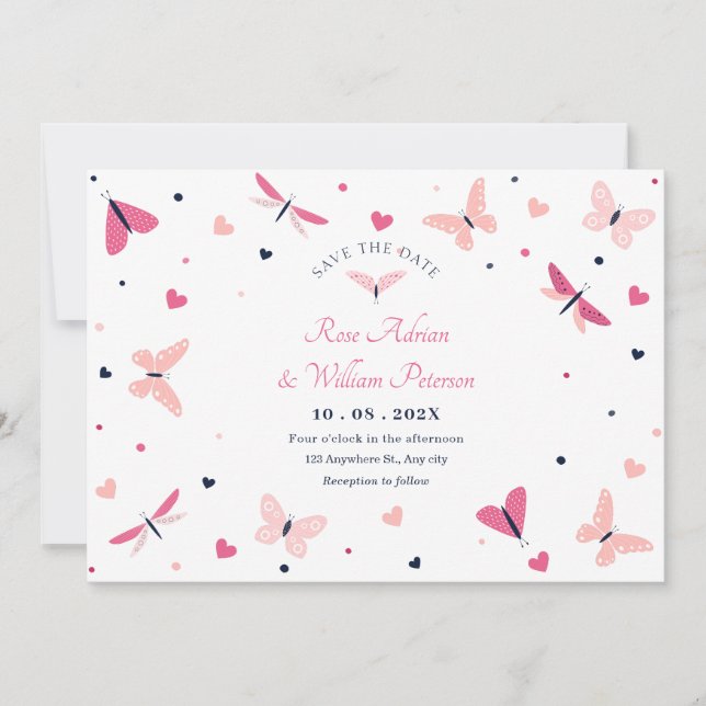 Hochzeit des rosa Herzmuschels Save The Date (Vorderseite)