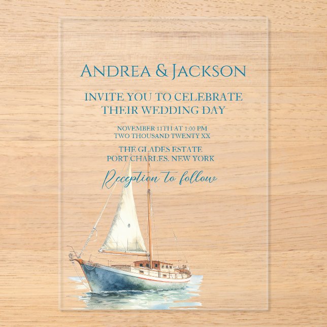 Hochzeit des Segelbootes Acryleinladungen