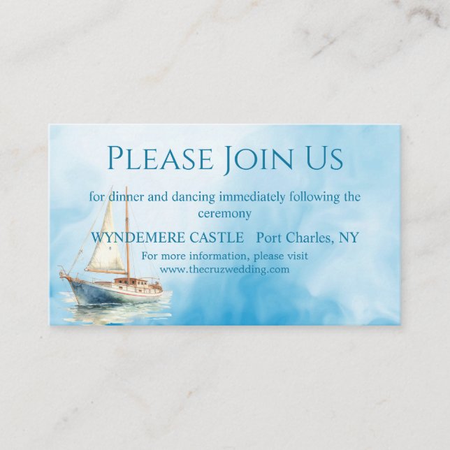 Hochzeit des Segelbootes Begleitkarte (Vorderseite)