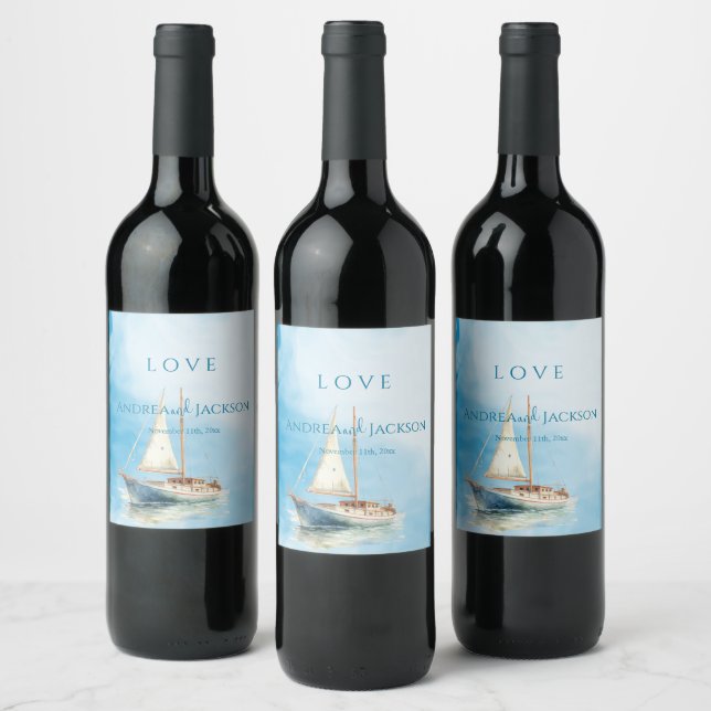 Hochzeit des Segelbootes Weinetikett (Flaschen)