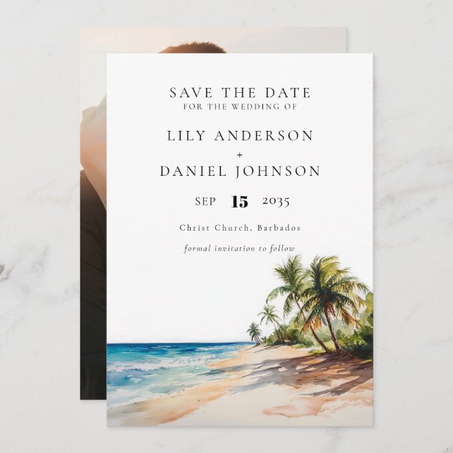 Hochzeit des Tropical Beach Destination Foto Save The Date (Vorne/Hinten)