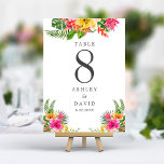 Hochzeit des tropischen Hibiskus Tischnummer<br><div class="desc">Tropischer Hibiskus Floral Beach Hochzeit Tischnummer. Dieses maßgeschneiderte Design mit Ihren eigenen Hochzeitsdetails ganz einfach zu personalisieren.</div>
