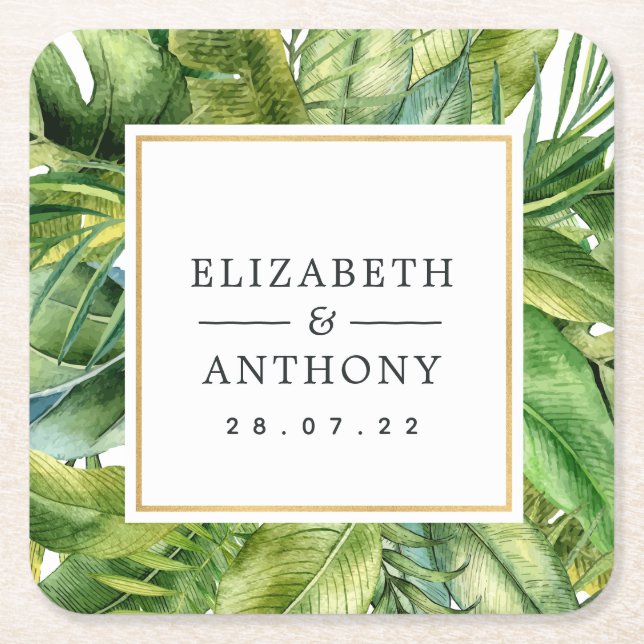 Hochzeit des tropischen Sommers mit Wasserfarbe Rechteckiger Pappuntersetzer (Vorderseite)