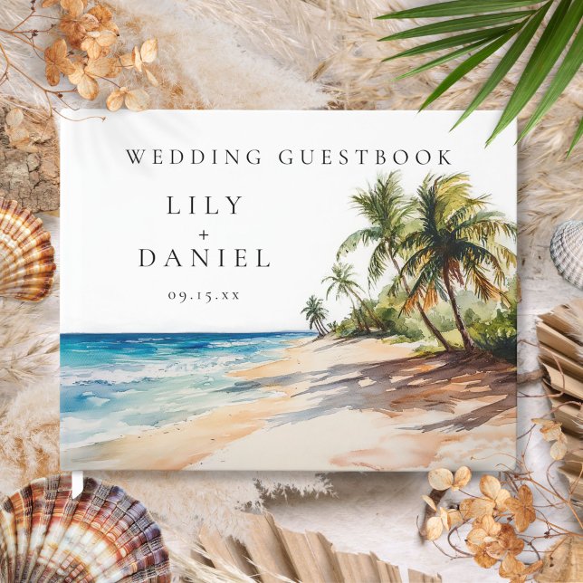 Hochzeit des tropischen Strandes Gästebuch (Watercolor Tropical Beach Wedding Guest Book)