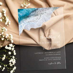 Hochzeit des tropischen Strandes mit blauem Ozean Acryleinladungen