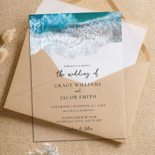 Hochzeit des tropischen Strandes mit blauem Ozean Acryleinladungen