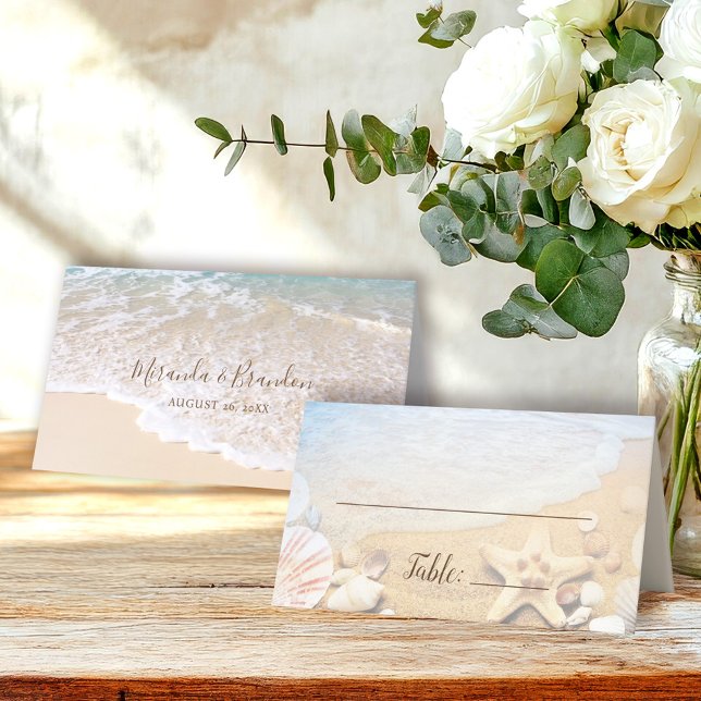 Hochzeit des tropischen Strandes mit blauem Ozean Platzkarte (Von Creator hochgeladen)