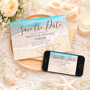Hochzeit des tropischen Strandes mit blauem Ozean Save The Date