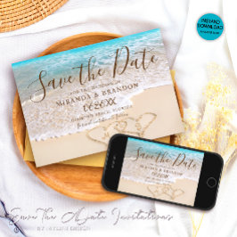 Hochzeit des tropischen Strandes mit blauem Ozean Save The Date