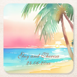 Hochzeit des tropischen Strandes Rechteckiger Pappuntersetzer