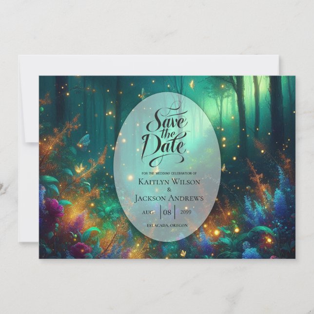Hochzeit des verzauberten Waldes von strahlenden J Save The Date (Vorderseite)