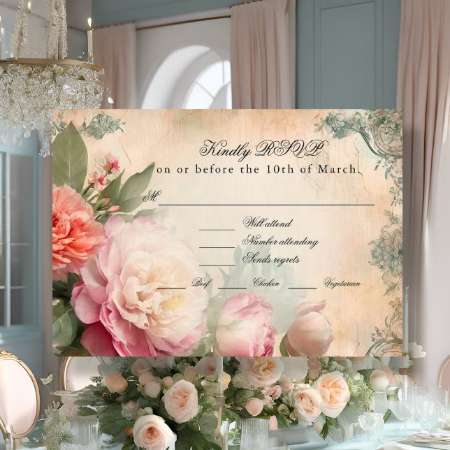 Hochzeit des Vintagen französischen eleganten Junk RSVP Karte (Von Creator hochgeladen)