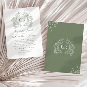 Hochzeit des Wappen mit botanischem Sage Green Flo Einladung