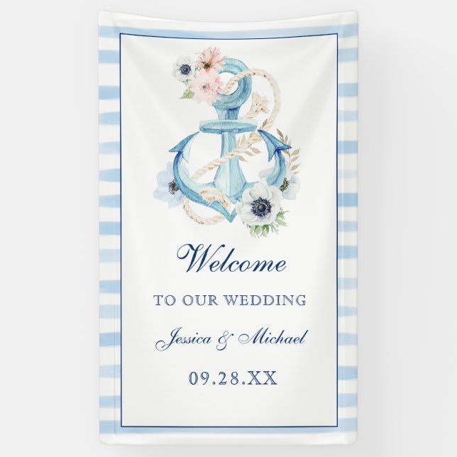 Hochzeit des Wasserfarben-Ankerstrands Banner (Vertikal)
