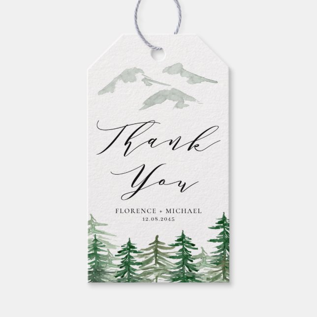 Hochzeit des Watercolor Forest Woodland Vielen Dan Geschenkanhänger (Vorderseite)