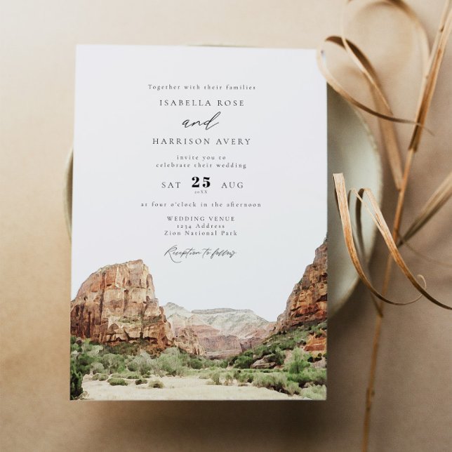 Hochzeit des Watercolor Zion Nationalparks Einladung (Von Creator hochgeladen)