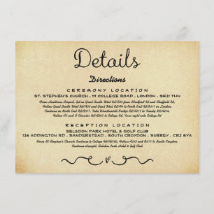 Hochzeit Detail-Einlegekarte Vintage Antik Begleitkarte