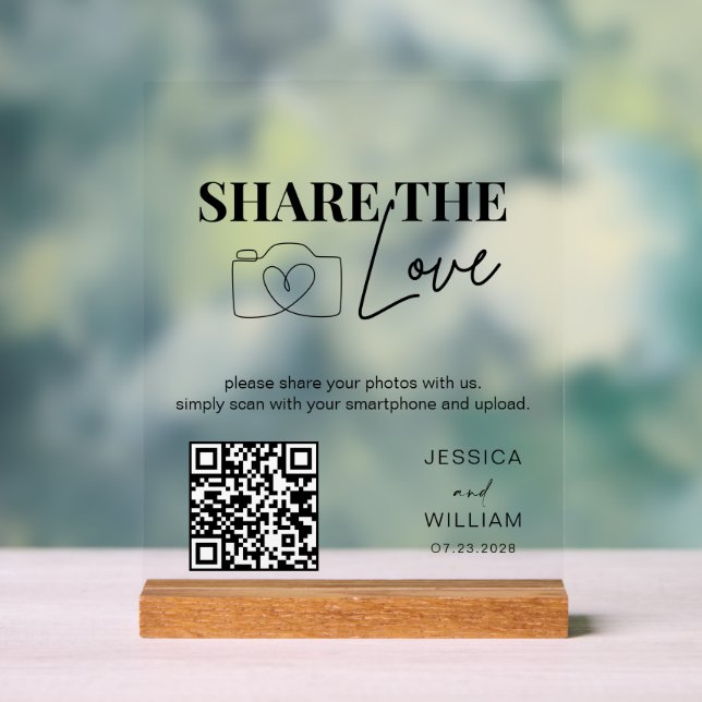 Hochzeit die Liebe teilen | Foto Sharing QR Code Acrylschild (Neutral)