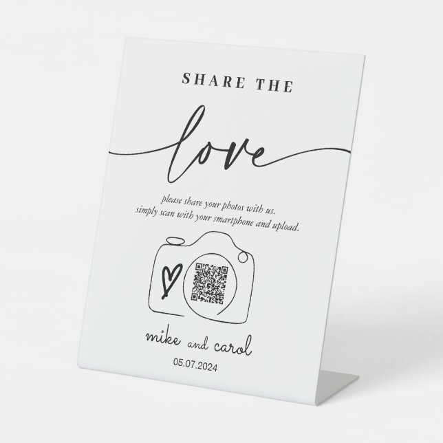 Hochzeit die Liebe teilen | Foto Sharing QR Code Sockelschild (Vorderseite)