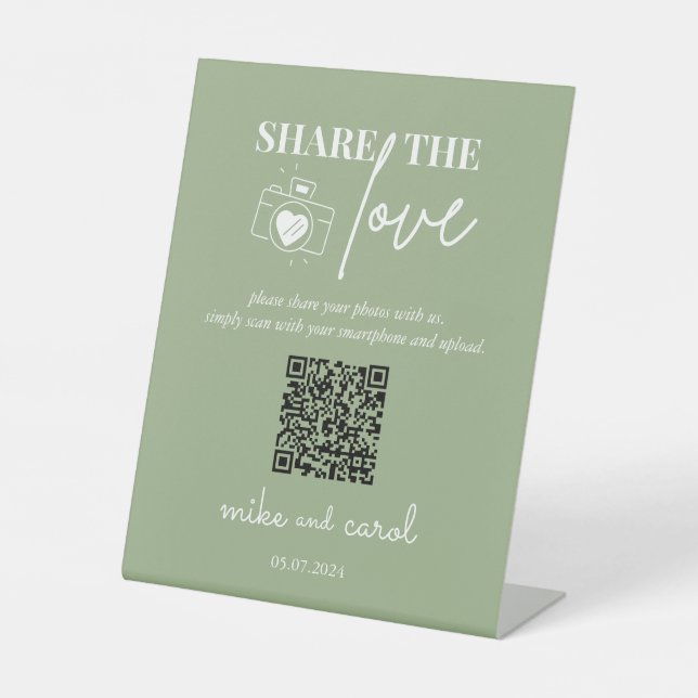 Hochzeit die Liebe teilen | Foto Sharing QR Code Sockelschild (Vorderseite)