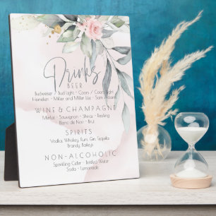 Hochzeit   Drinks Menü BOHO Foliage Rosa Rose Fotoplatte
