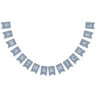 Hochzeit Dusty Blue Bride & Groom Names Simple Wimpelkette