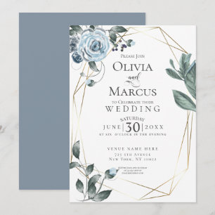 HOCHZEIT   Dusty Blue Floral Watercolor Einladung