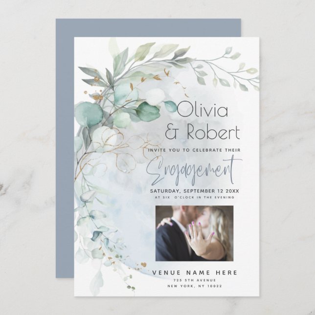 Hochzeit | Dusty Blue Over Over Moon in Liebe Einladung (Vorne/Hinten)