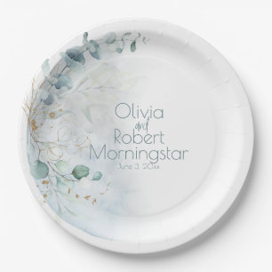 Hochzeit Dusty Blue Over Over Moon in Liebe Pappteller