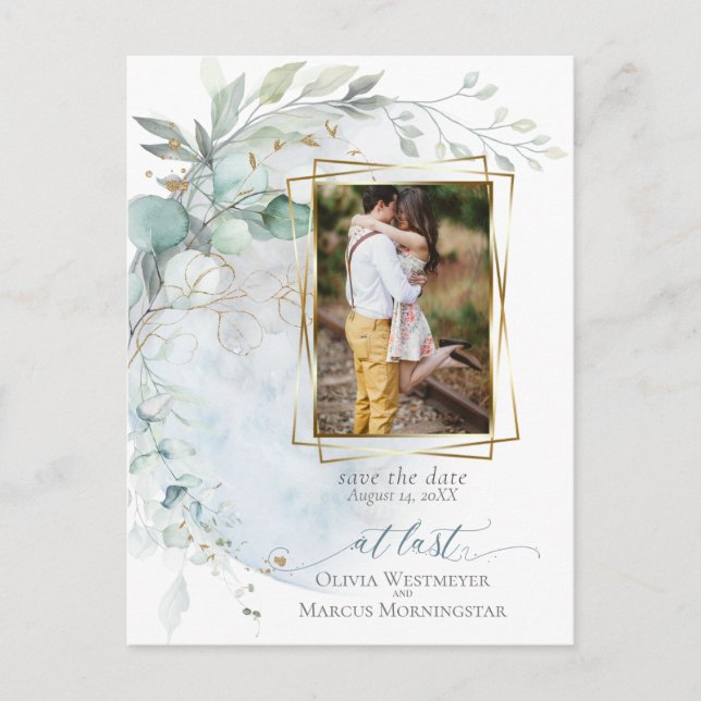 Hochzeit | Dusty Blue Over Over Moon in Liebe Postkarte (Vorderseite)