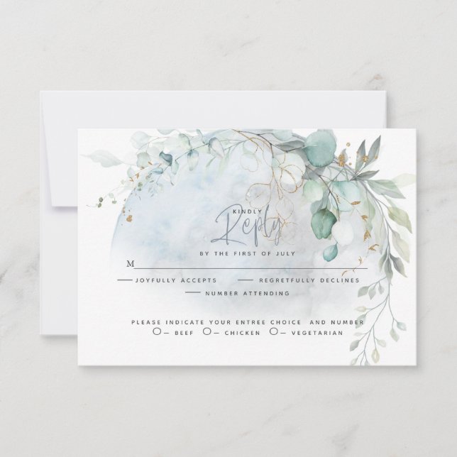 Hochzeit | Dusty Blue Over Over Moon in Liebe RSVP Karte (Vorderseite)