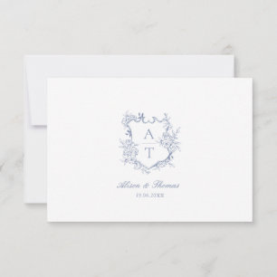 Hochzeit Dusty Blue-Wappen Monogramm Details Karte