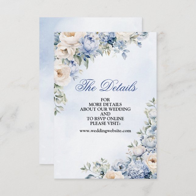 Hochzeit Dusty Blue Watercolor Elfenbeinfarbene Bl Begleitkarte (Vorne/Hinten)