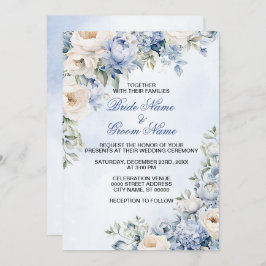 Hochzeit Dusty Blue Watercolor Elfenbeinfarbene Bl Einladung