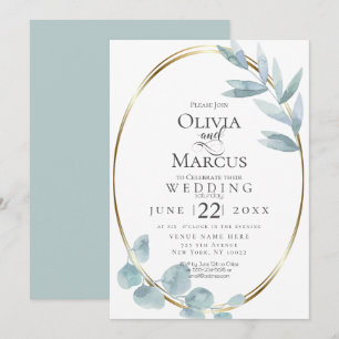 Hochzeit Dusty Blue Watercolor Eukalyptus - Blät Einladung