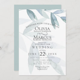 Hochzeit | Dusty Blue Watercolor Eukalyptus - Blät Einladung