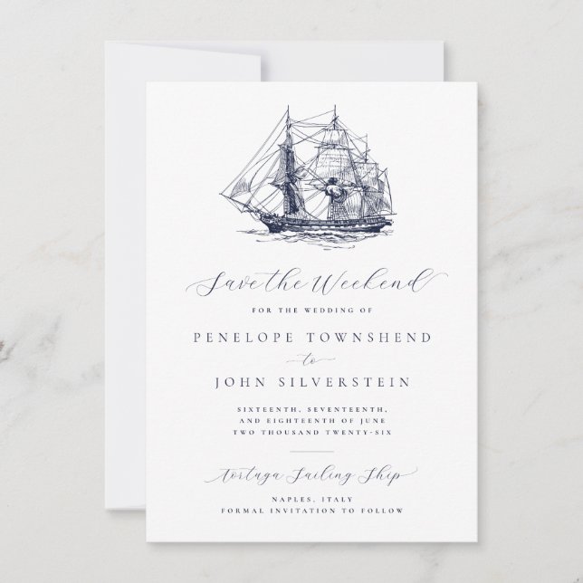 Hochzeit eines eleganten Nautical Ship Illustratio Save The Date (Vorderseite)