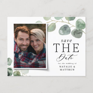 Hochzeit eines modernen Eukalyptus-botanischen Fot Ankündigungspostkarte