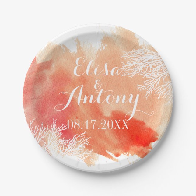 Hochzeit eines modernen Korallenriffs in Aquarelle Pappteller (Vorderseite)