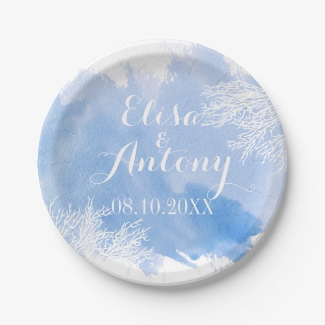 Hochzeit eines modernen Korallenriffs in Aquarellf Pappteller (Vorderseite)