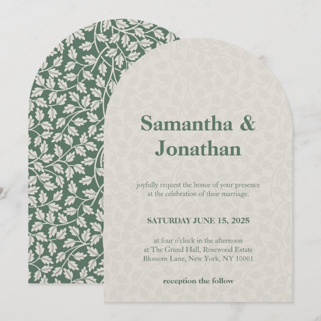 Hochzeit Einfache Florale Smaragdgrün Einladung (Vorne/Hinten)