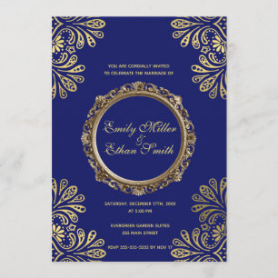 Hochzeit Einladung Blue Gold Abstrakt Floral