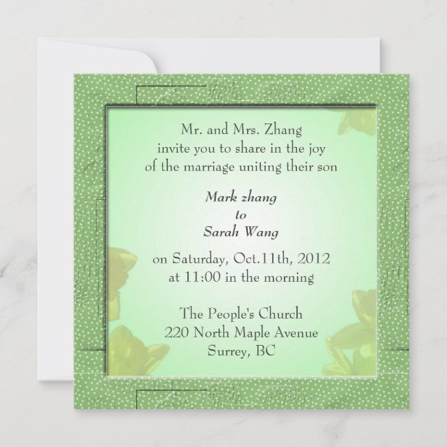 Hochzeit, Einladung der Eltern von Groom (Vorderseite)