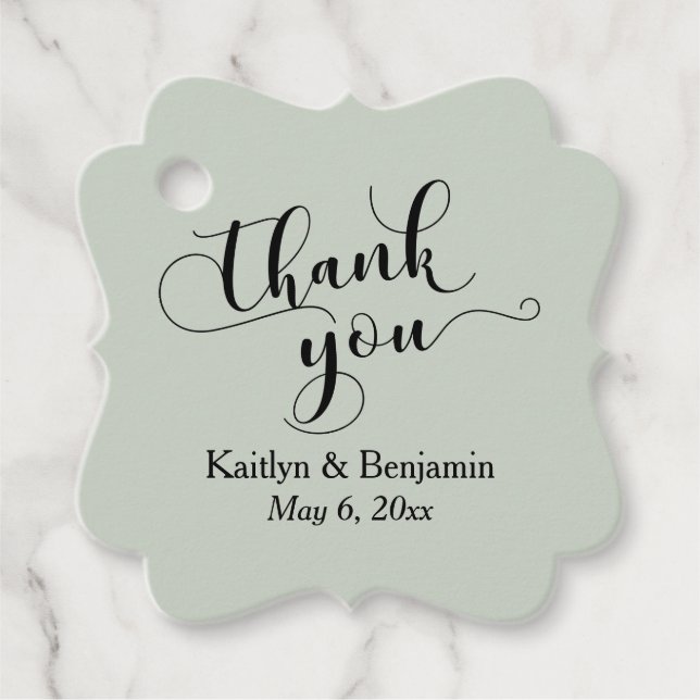 Hochzeit Elegant Black on Sage Green Vielen Dank Geschenkanhänger (Vorderseite)