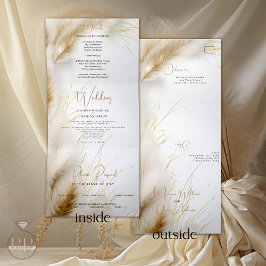 Hochzeit | Elegant Boho Ivory und Gold Pampas Dreifach Gefaltete Einladung