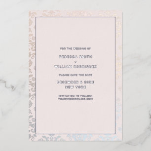 Hochzeit Elegant Damask Silbercreme Save the Date Folieneinladung