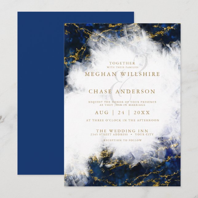 Hochzeit | Elegant Lapis Lazuli Crystal Geode Einladung (Vorne/Hinten)